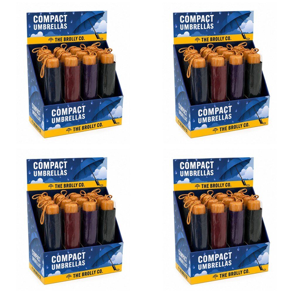 Compact Umbrellas Assorted Colours Counter Display of 12 Bundle of 4