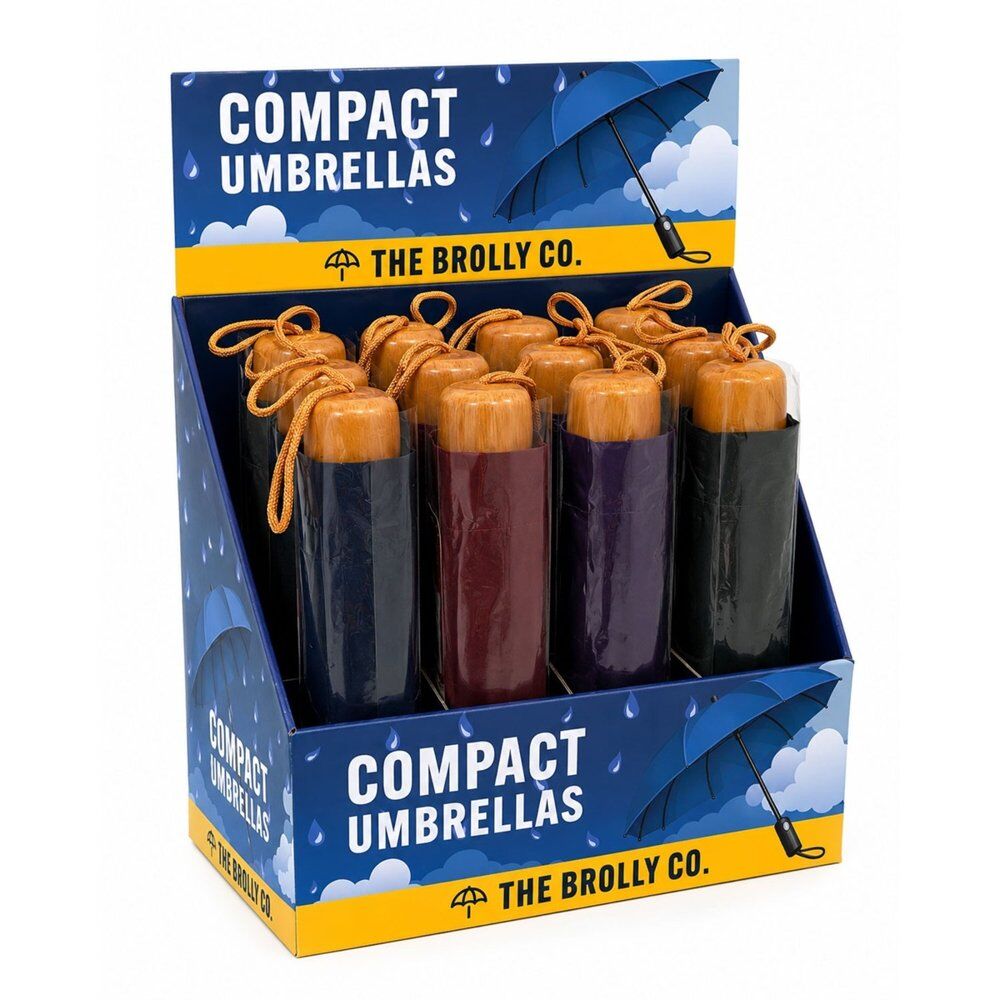 Compact Umbrellas Assorted Colours Counter Display of 12 Bundle of 5