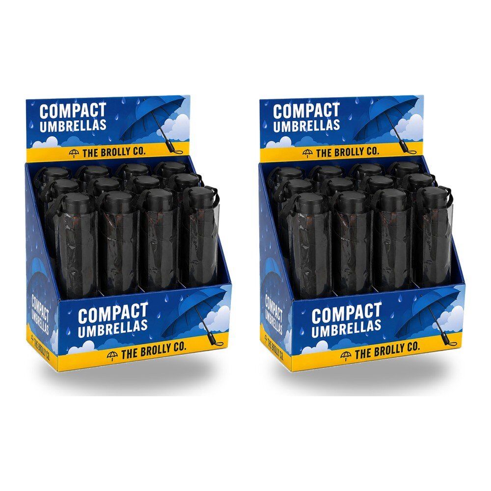 Compact Umbrellas Black Counter Display of 12 Bundle of 2