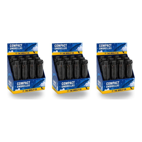 Compact Umbrellas Black Counter Display of 12 Bundle of 3
