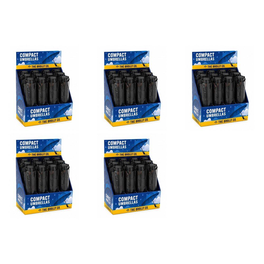Compact Umbrellas Black Counter Display of 12 Bundle of 5
