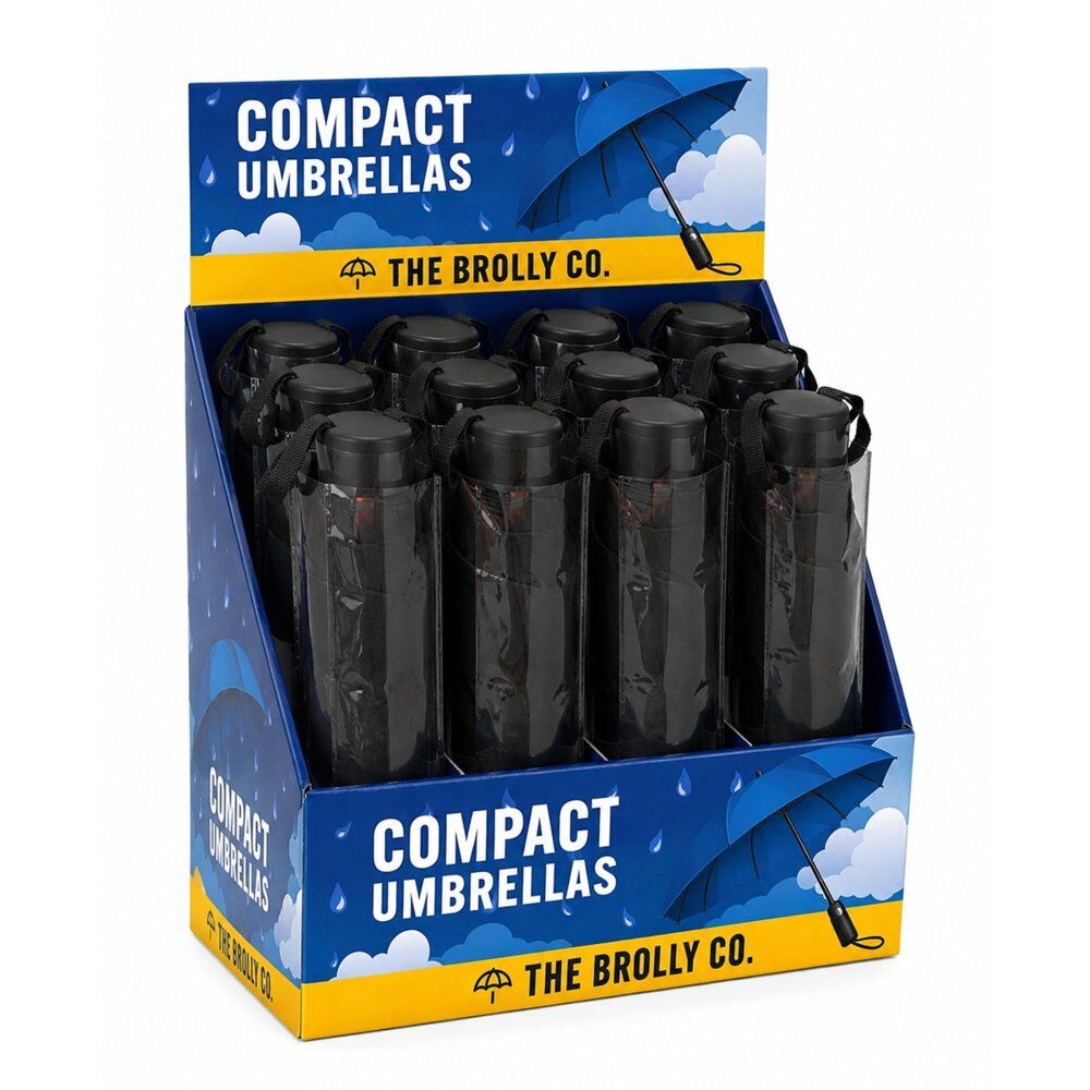 Compact Umbrellas Black Counter Display of 12