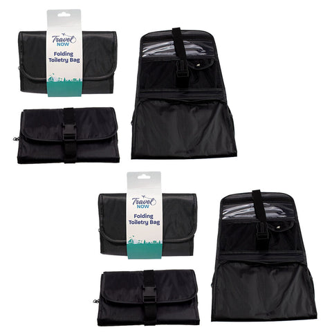 Travel Now Hanging Toiletry Bag 2 Pack Black Foldable Travel Wash Organiser