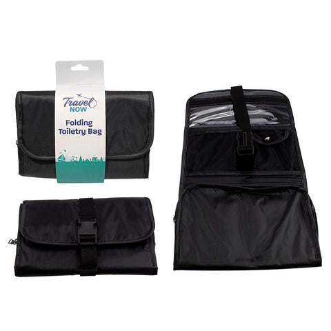Travel Now Folding Toiletry Bag Black Hanging Travel Wash Organiser