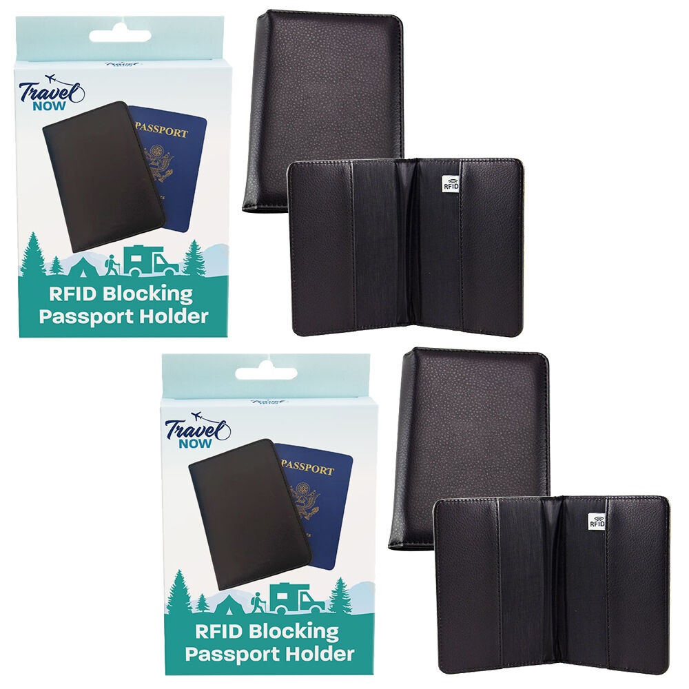 Travel Now RFID Passport Holder Black Slim Travel Wallet Pack of 2