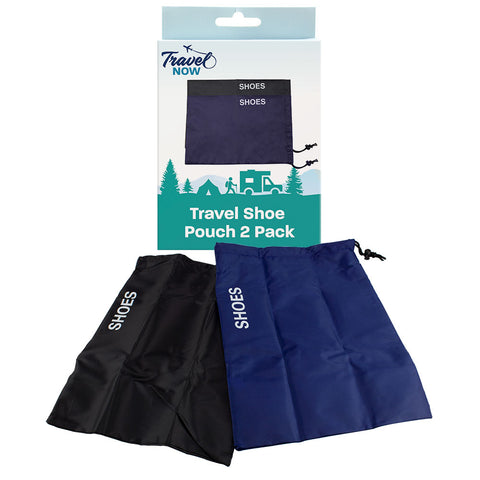 Travel Now Shoe Bag Set 2-Pack Drawstring Pouches Black & Blue for Travel