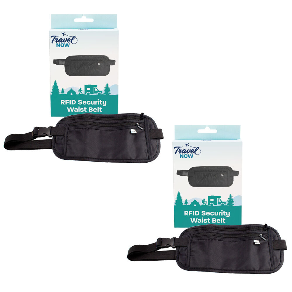 Travel Now RFID Blocking Belt 2 Pack Secure Waist Pouch for Passport and Cards