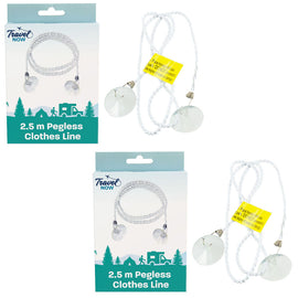 Travel Now Pegless Clothesline 2.5m with Suction Cups Pack of 2