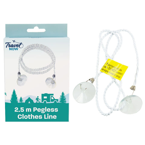 Travel Now Pegless Clothesline 2.5m with Suction Cups Compact Travel Washing Line