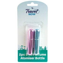 Travel Now 2pc 5ml Perfume Atomiser Bottles Pink & Blue Refillable Spray