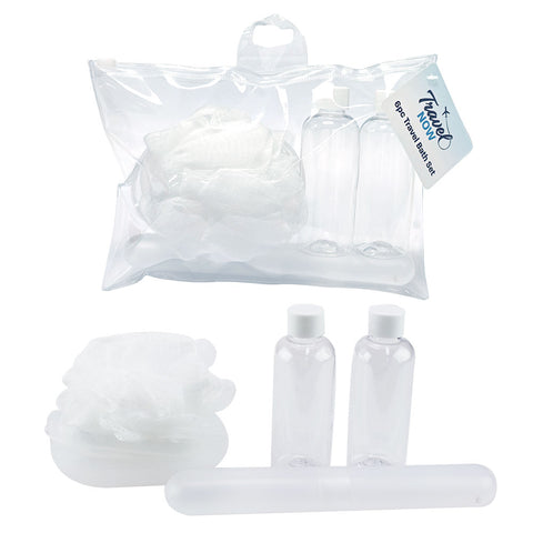 Travel Now 5pc Bath & Shower Set with Clear Bag Travel Toiletry Containers