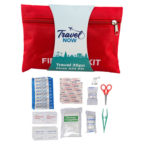 Travel Now 35pc First Aid Kit Red Travel Pouch Emergency Essentials