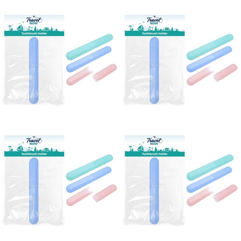 Travel Now Travel Toothbrush Holder Assorted Colours - Random Colour Supplied Pack of 4