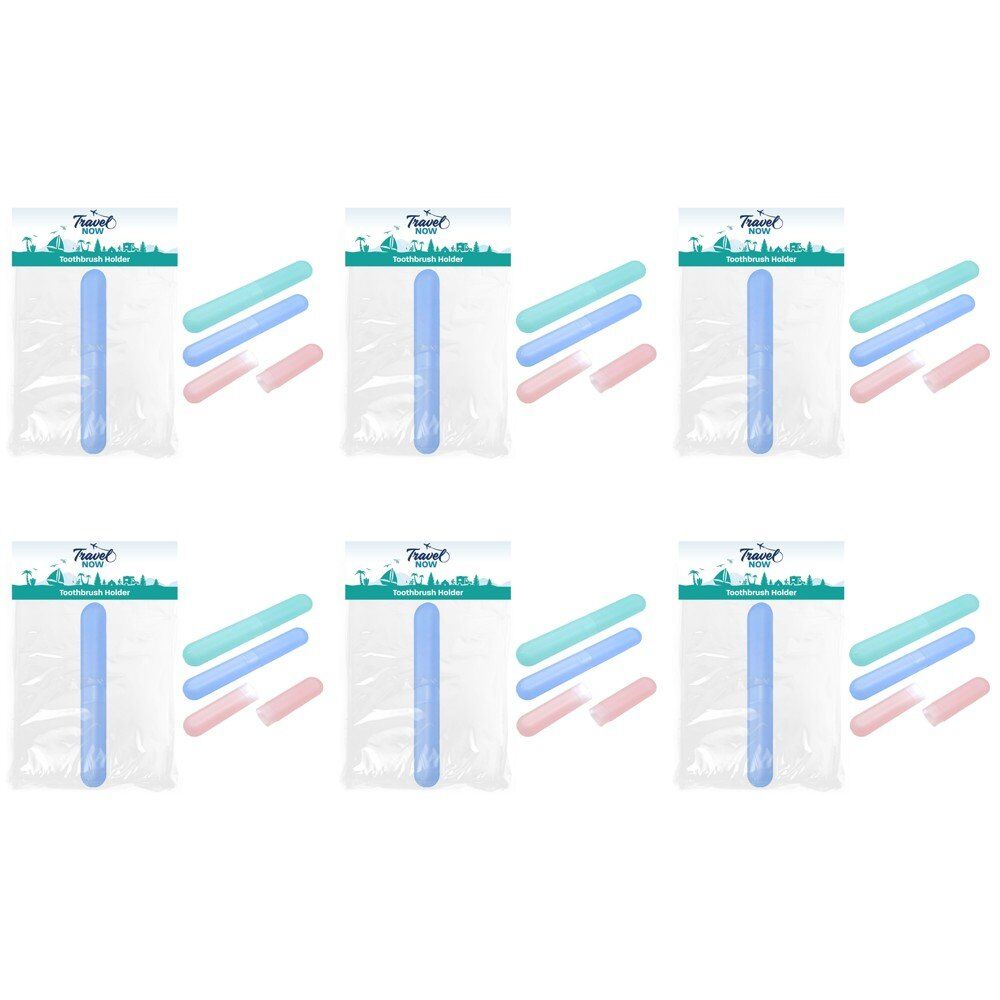 Travel Now Travel Toothbrush Holder Assorted Colours - Random Colour Supplied Pack of 6