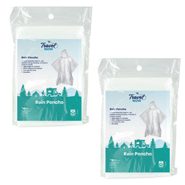 Travel Now Clear Waterproof Rain Poncho Reusable One Size Fits Most Pack of 2