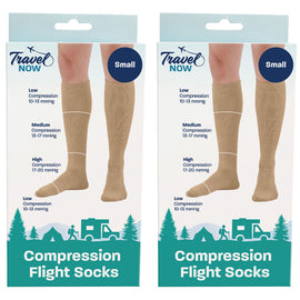 Travel Now Compression Flight Socks Nude Small 10 to 13 mmHg Pack of 2