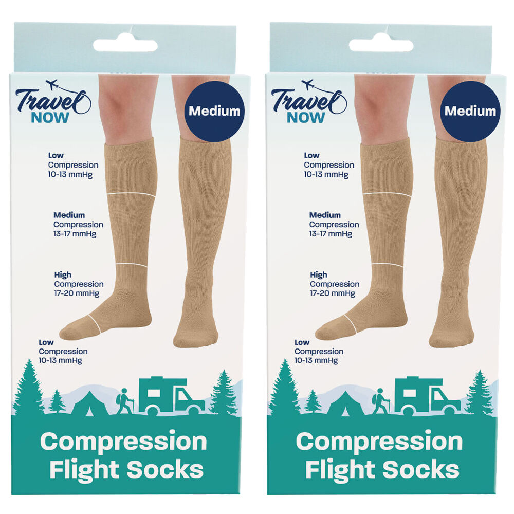 Travel Now Compression Flight Socks Nude Medium 13 to 17 mmHg 2 Pack