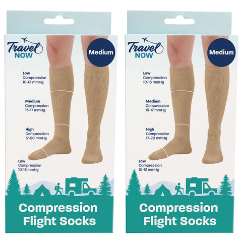 Travel Now Compression Flight Socks Nude Medium 13 to 17 mmHg 2 Pack