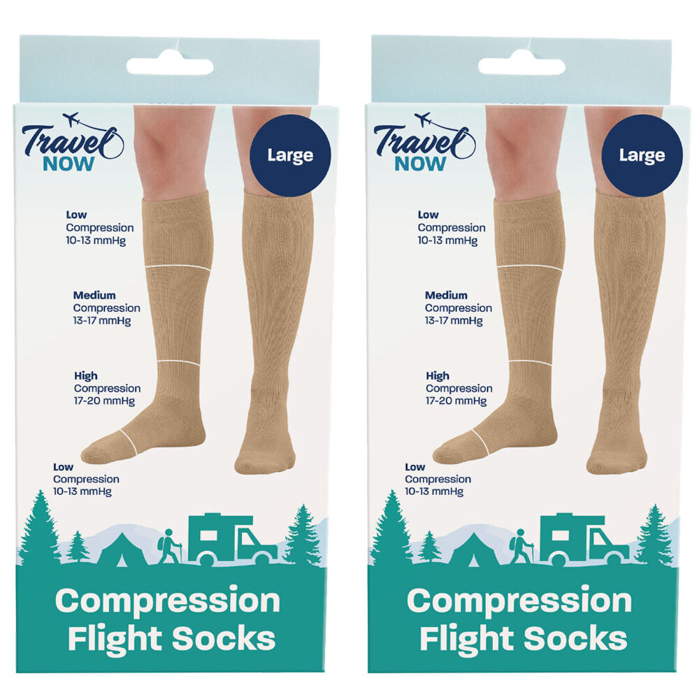 Travel Now Compression Flight Socks Nude Large 17-20 mmHg Pack of 2