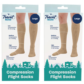 Travel Now Compression Flight Socks Nude Large 17-20 mmHg Pack of 2