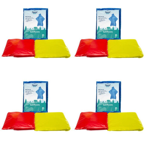 Travel Now Rain Poncho Hooded Reusable One Size - Random Colour Supplied Pack of 4