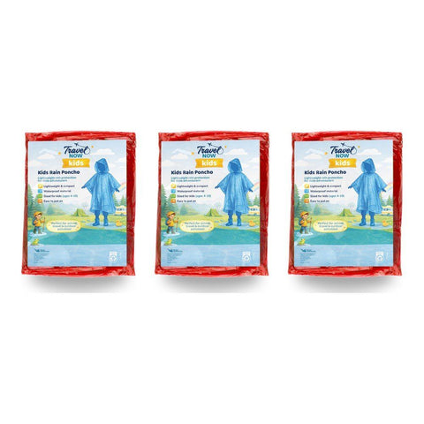 Travel Now Kids Rain Poncho Hooded Ages 4-10 - Random Colour Supplied Pack of 3