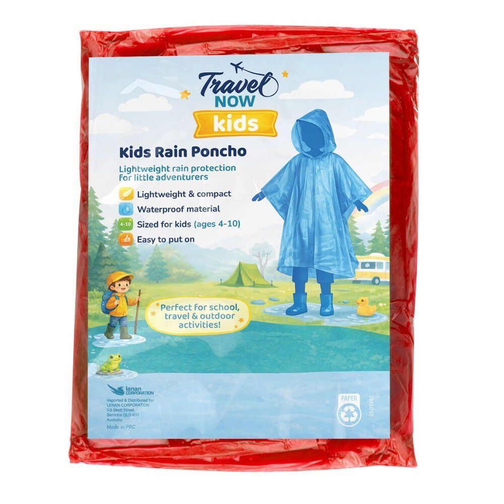 Travel Now Kids Rain Poncho Hooded Ages 4-10 - Random Colour Supplied
