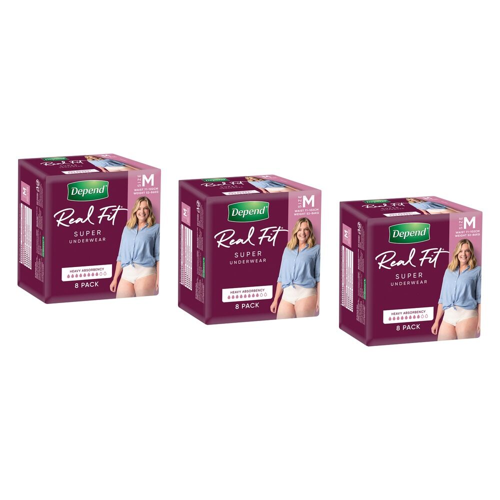 Depend Real Fit Super Underwear Heavy Absorbency Medium 8 Pack x 4 Bundle of 3