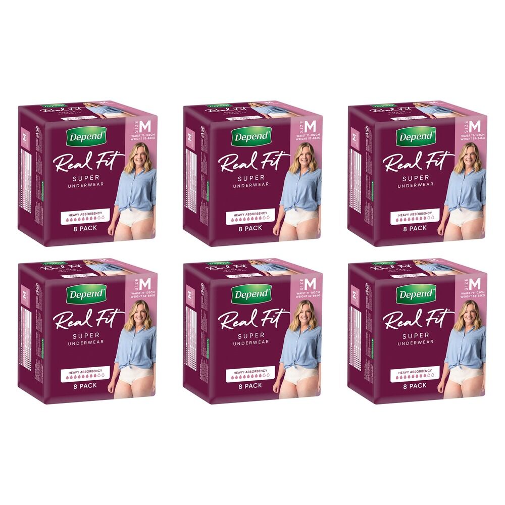 Depend Real Fit Super Underwear Heavy Absorbency Medium 8 Pack x 4 Bundle of 6