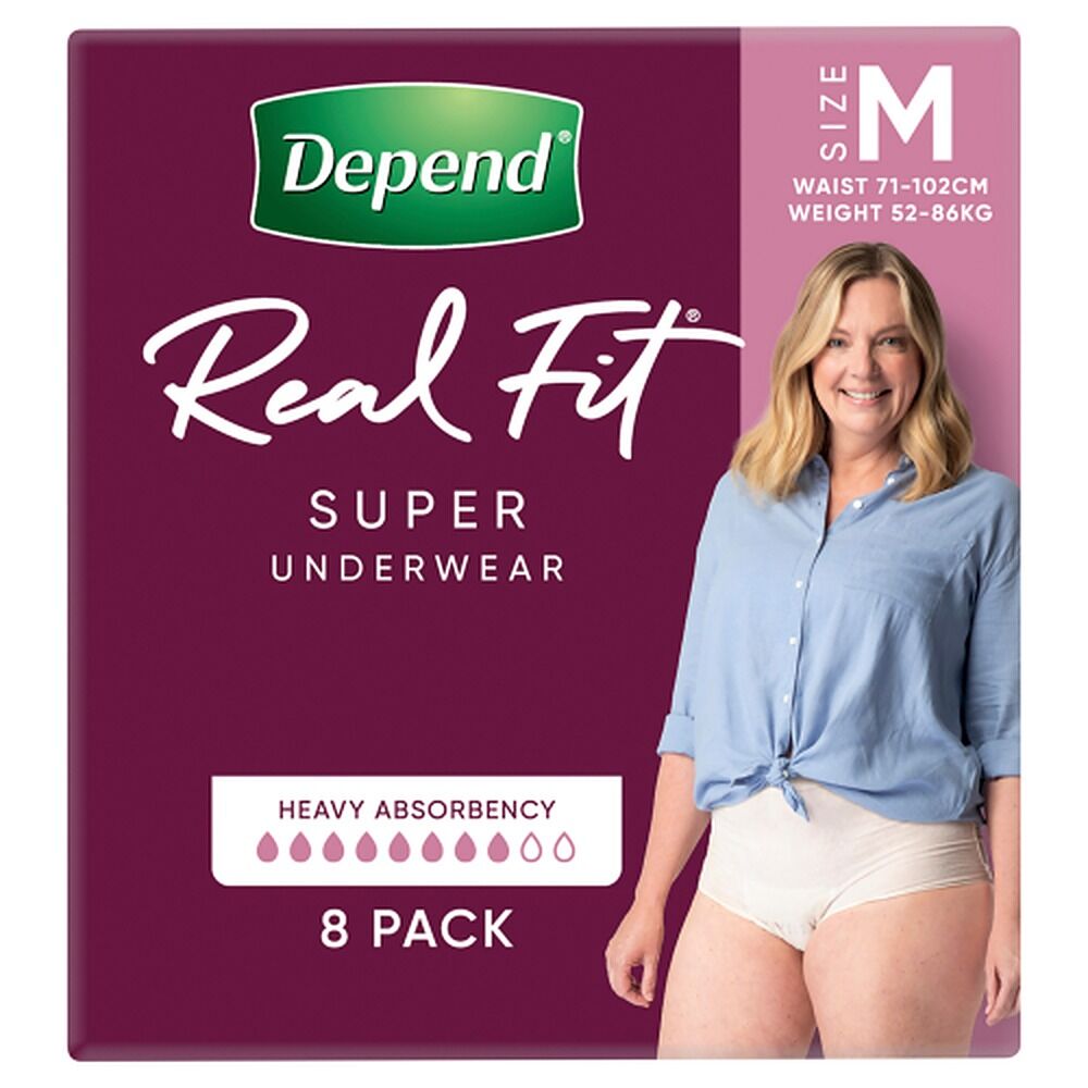 Depend Real Fit Super Underwear Heavy Absorbency Medium 8 Pack x 4