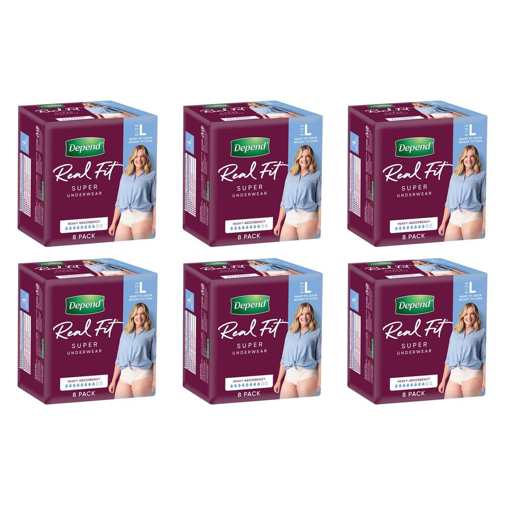 Depend Real Fit Super Underwear Heavy Absorbency Large 8 Pack x 4 Bundle of 6