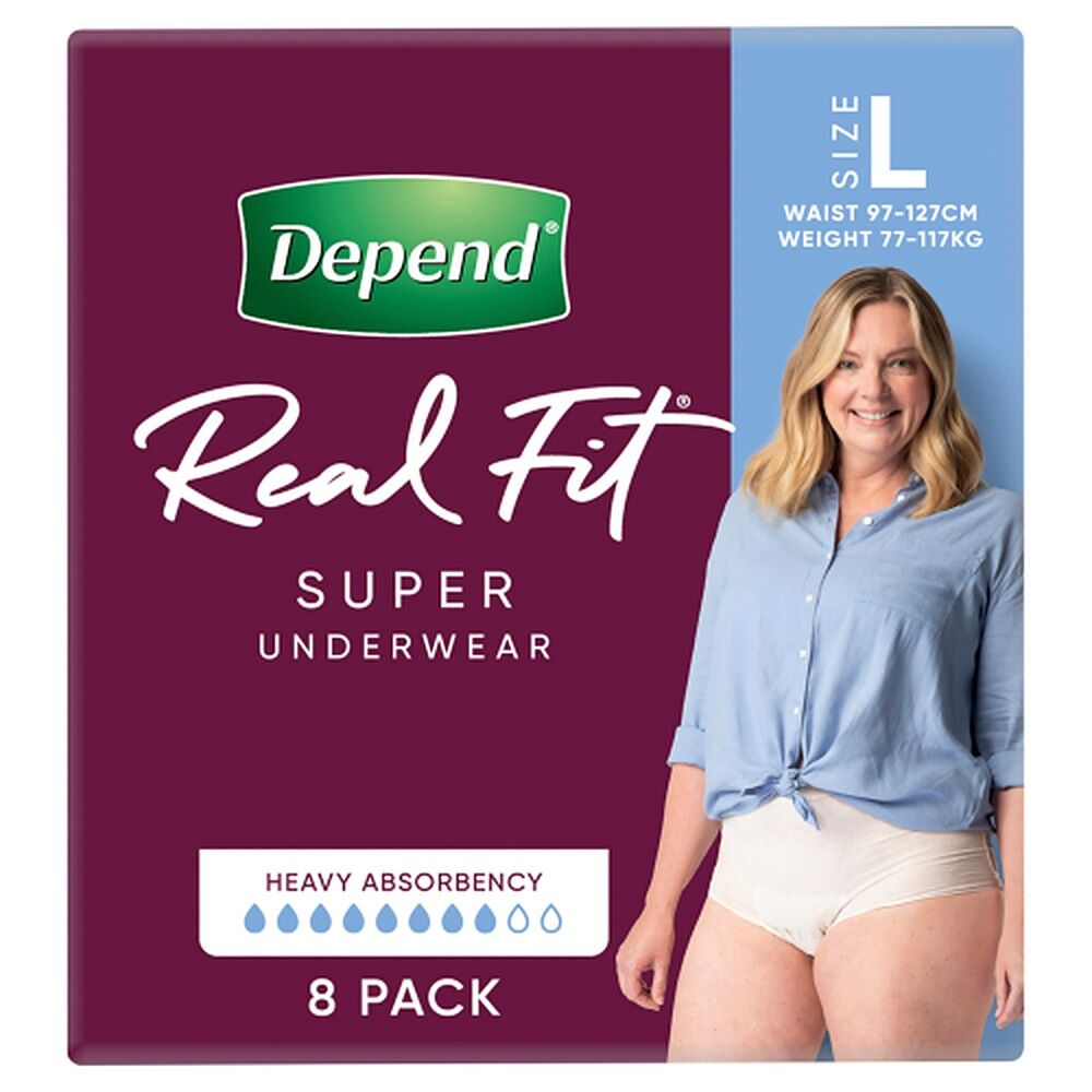 Depend Real Fit Super Underwear Heavy Absorbency Large 8 Pack x 4