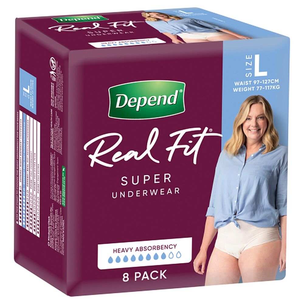 Depend Real Fit Super Underwear Heavy Absorbency Large 8 Pack x 4