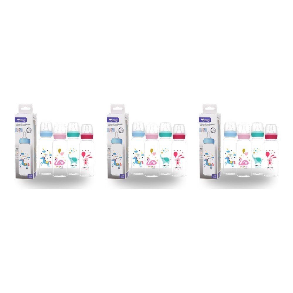 Momeasy Standard Neck Baby Feeding Bottle 240mL Anti-Colic 0m+ - Random Design and Colour Supplied Pack of 3