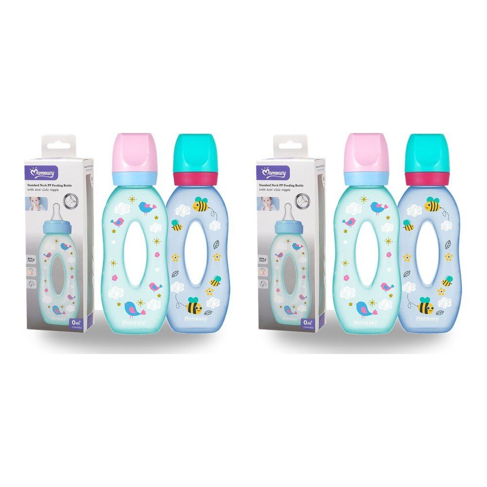 Momeasy Standard Neck Baby Feeding Bottle 270mL Easy Grip 0m+ - Random Design and Colour Supplied Pack of 2