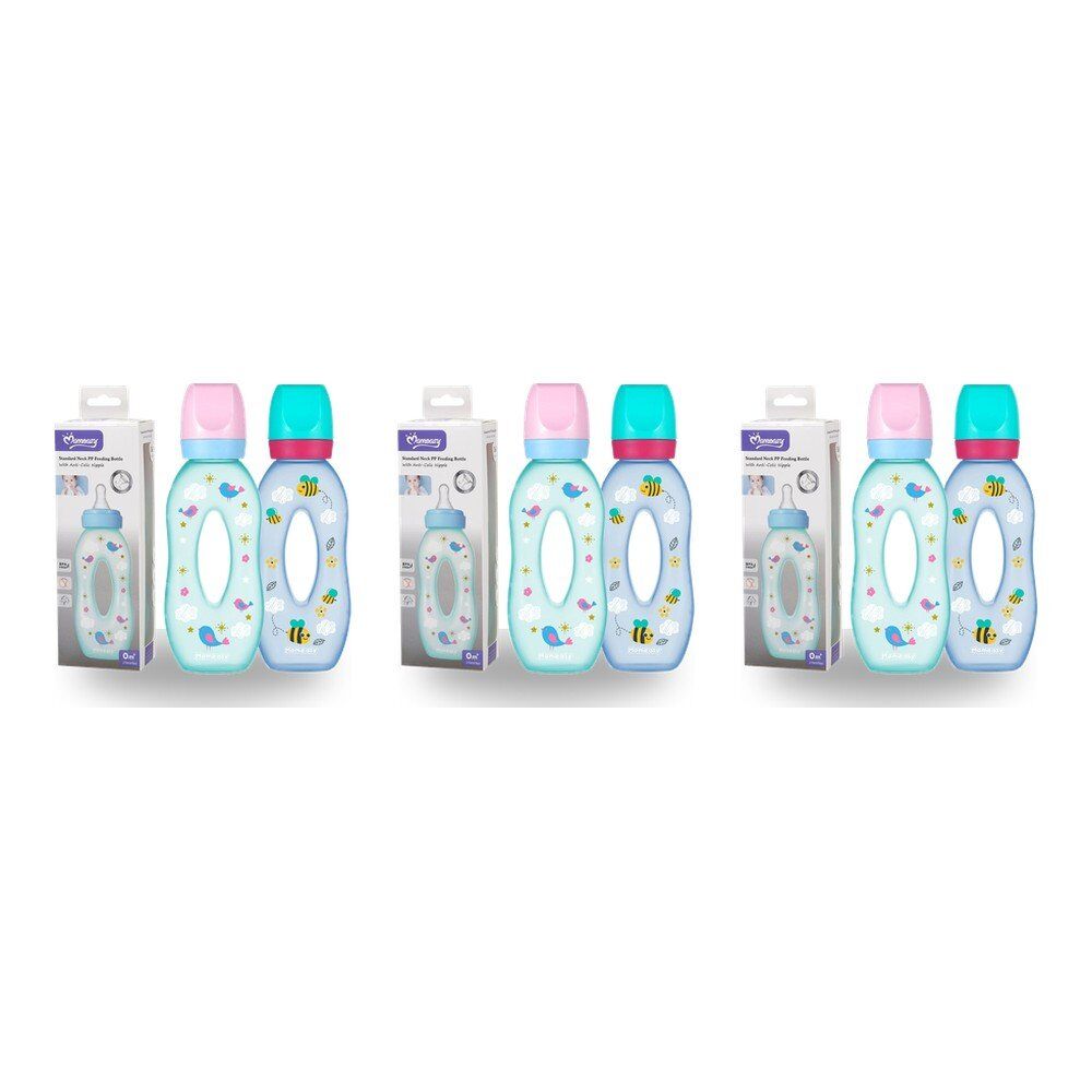Momeasy Standard Neck Baby Feeding Bottle 270mL Easy Grip 0m+ - Random Design and Colour Supplied Pack of 3