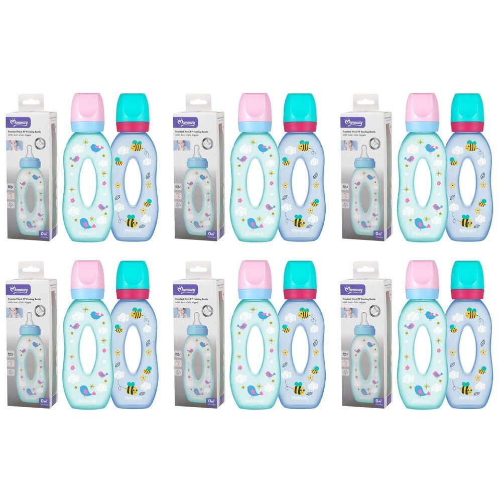 Momeasy Standard Neck Baby Feeding Bottle 270mL Easy Grip 0m+ - Random Design and Colour Supplied Pack of 6