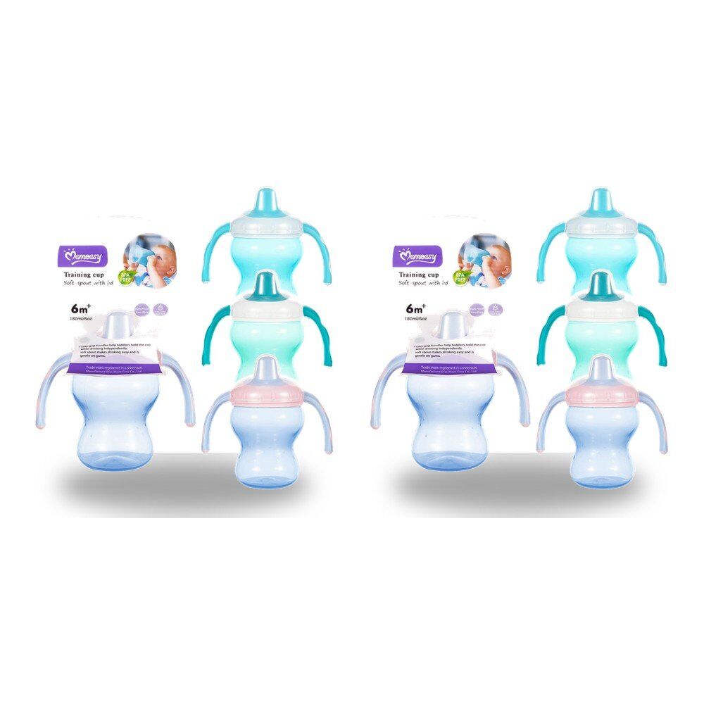 Momeasy Soft Spout Training Cup 180mL with Handles and Lid 6m+ - Random Colour Supplied Pack of 2