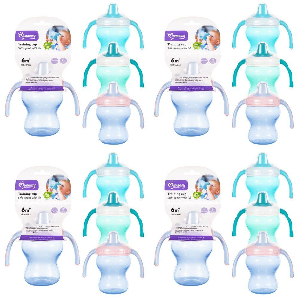 Momeasy Soft Spout Training Cup 180mL with Handles and Lid 6m+ - Random Colour Supplied Pack of 4