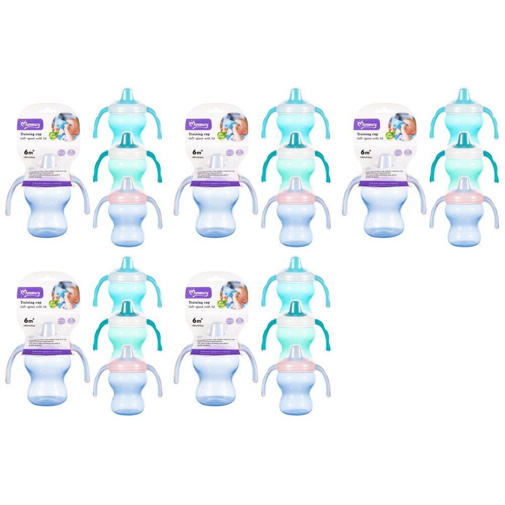 Momeasy Soft Spout Training Cup 180mL with Handles and Lid 6m+ - Random Colour Supplied Pack of 5