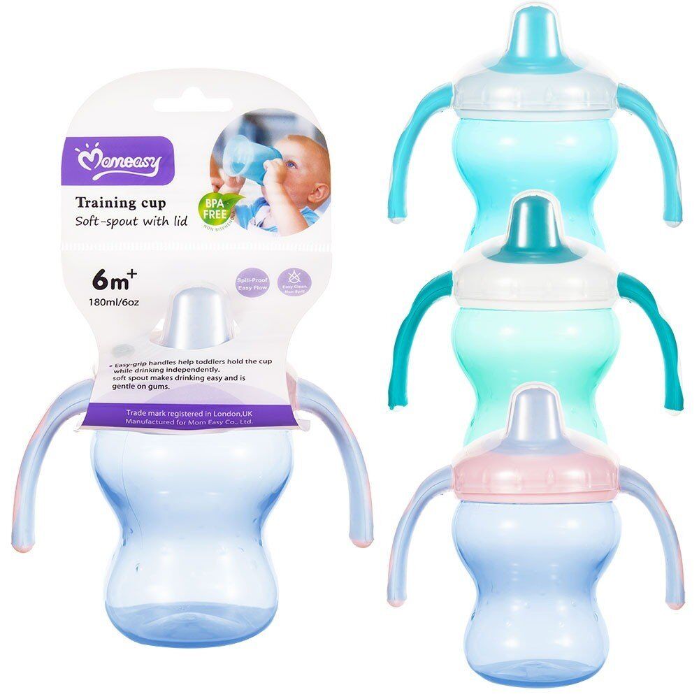 Momeasy Soft Spout Training Cup 180mL with Handles and Lid 6m+ - Random Colour Supplied Pack of 6