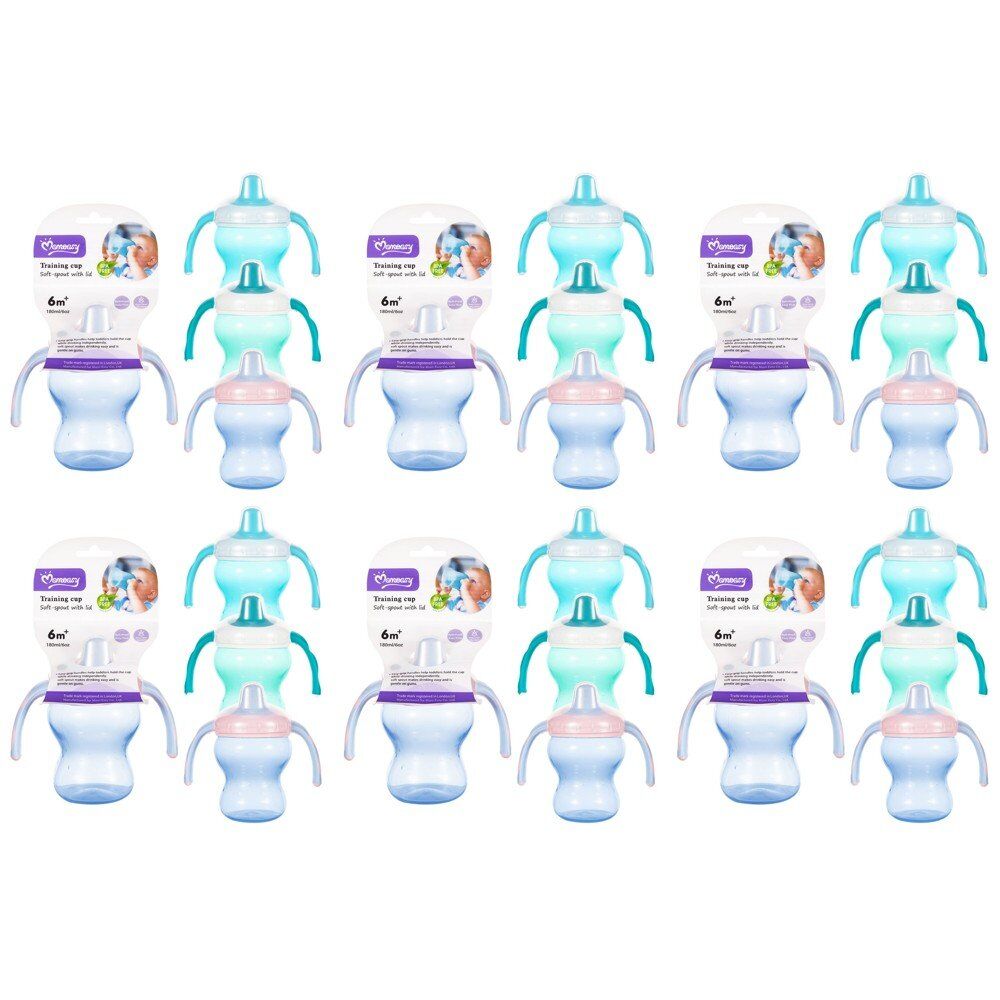 Momeasy Soft Spout Training Cup 180mL with Handles and Lid 6m+ - Random Colour Supplied Pack of 6