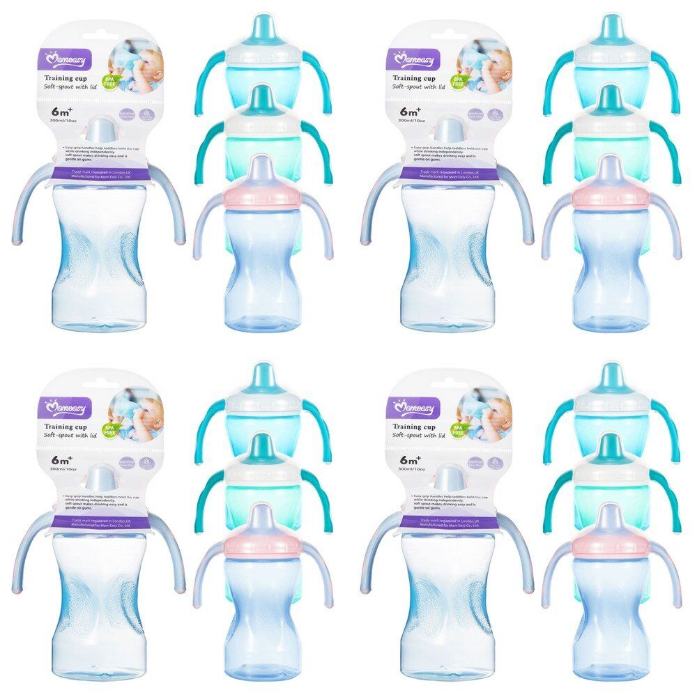 Momeasy Soft Spout Training Cup 300mL with Handles and Lid 6m+ - Random Colour Supplied Pack of 4