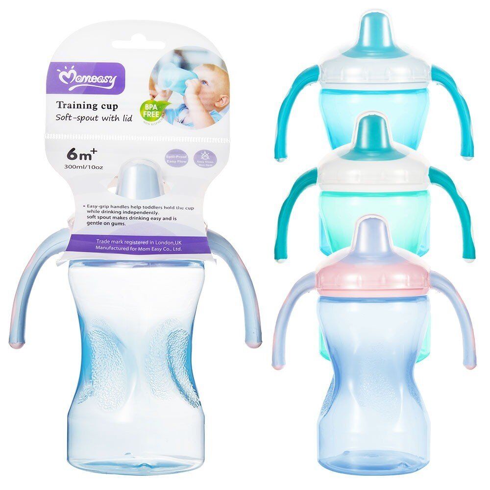 Momeasy Soft Spout Training Cup 300mL with Handles and Lid 6m+ - Random Colour Supplied Pack of 5