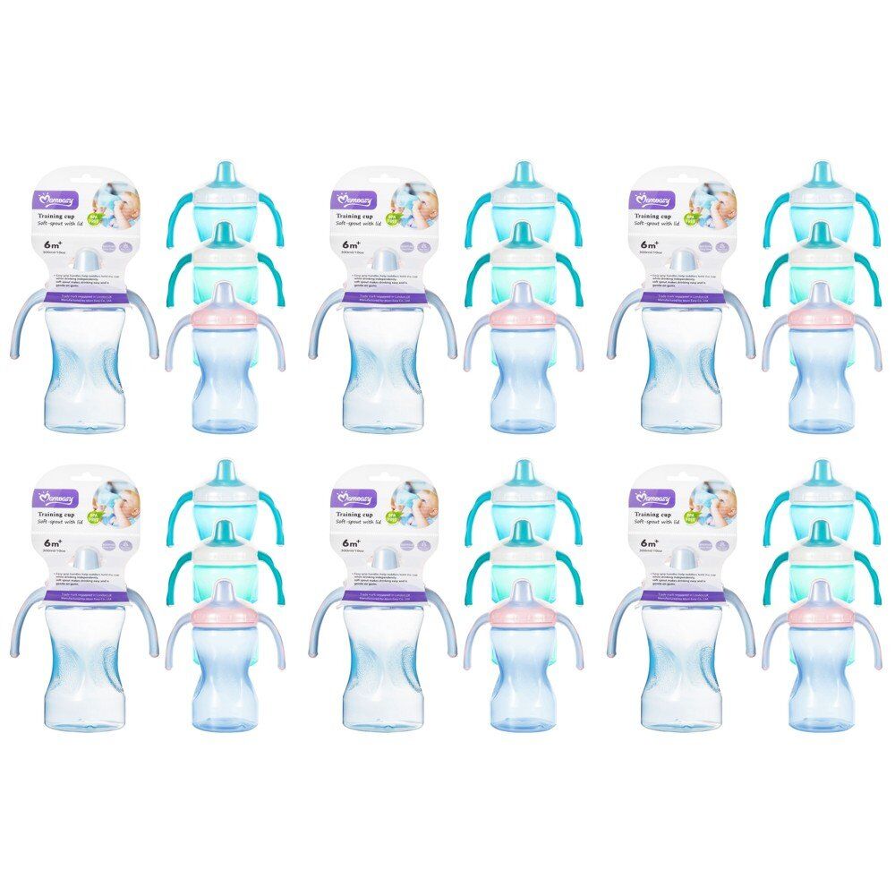 Momeasy Soft Spout Training Cup 300mL with Handles and Lid 6m+ - Random Colour Supplied Pack of 6