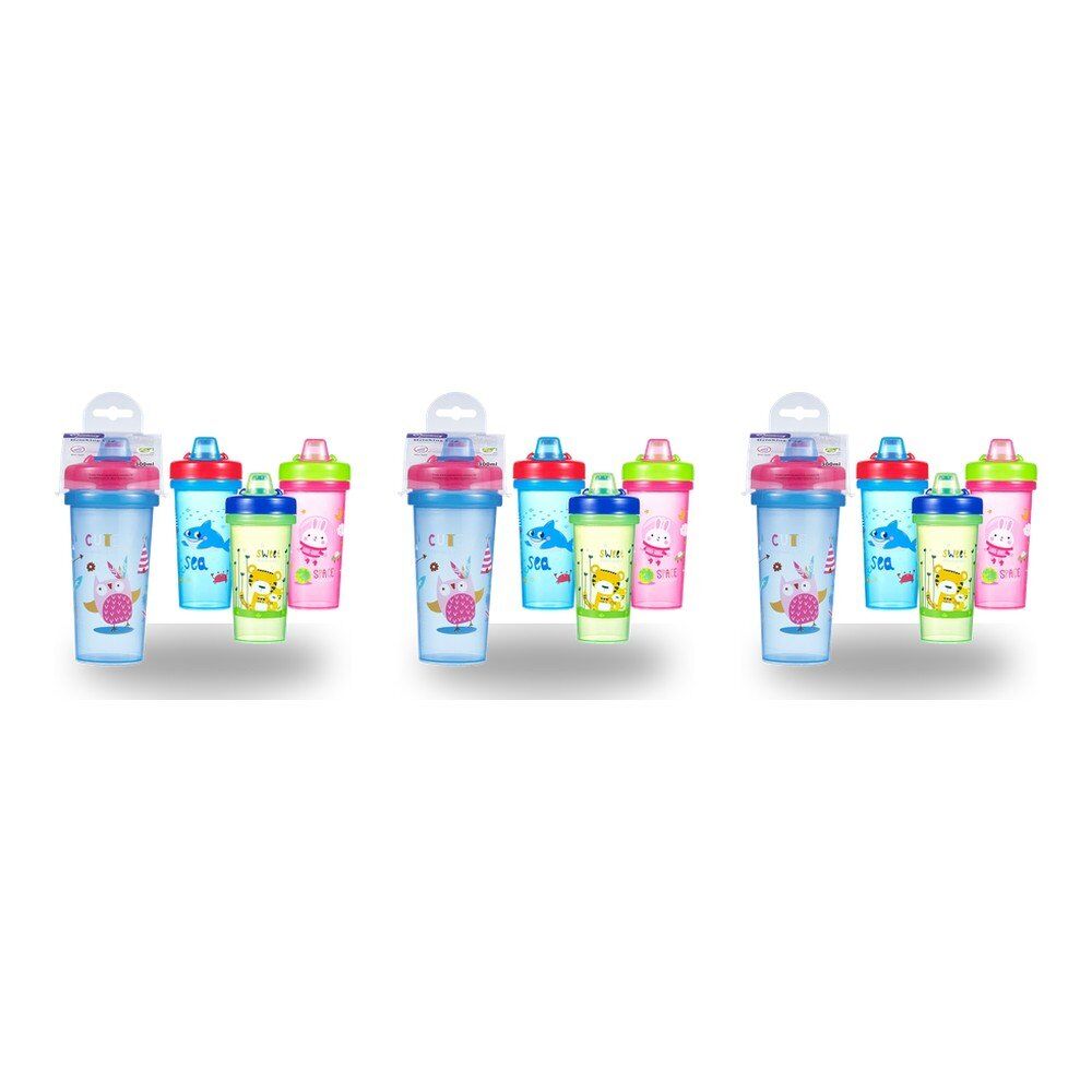 Momeasy Toddler Training Cup 300mL Non-Spill Spout - Random Design and Colour Supplied Pack of 3