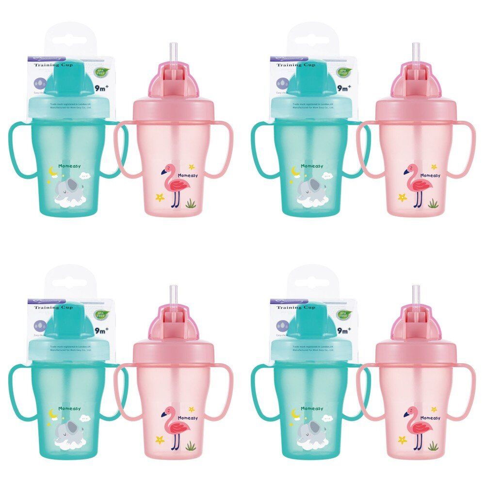 Momeasy Baby Training Cup 210mL with Straw and Handles 9m+ - Random Design and Colour Supplied Pack of 4