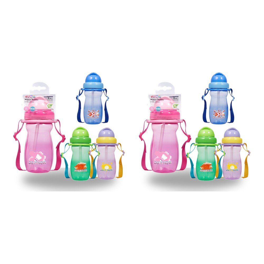 Momeasy Kids Water Bottle 410mL with Straw and Strap 9m+ - Random Design and Colour Supplied Pack of 2