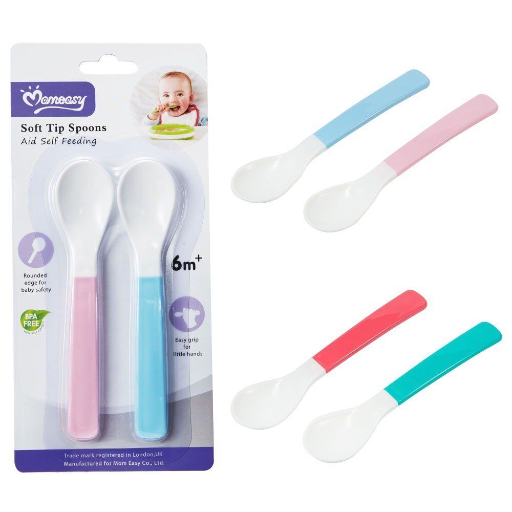 Momeasy Soft Tip Baby Spoons 2 Pack 6m+ - Random Colour Supplied Bundle of 6