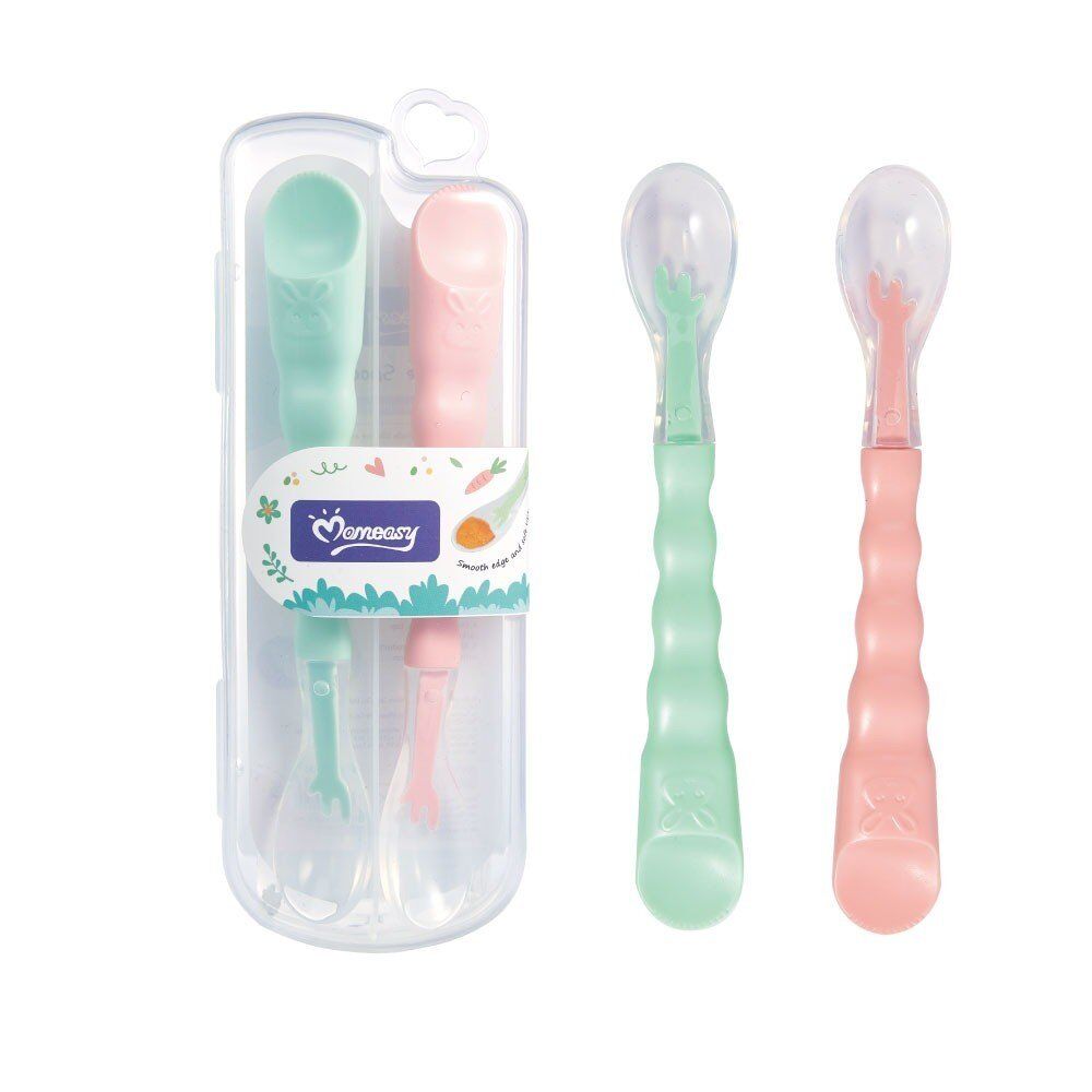 Momeasy Silicone Tip Baby Spoon Set 2 Pack in Plastic Case Bundle of 4